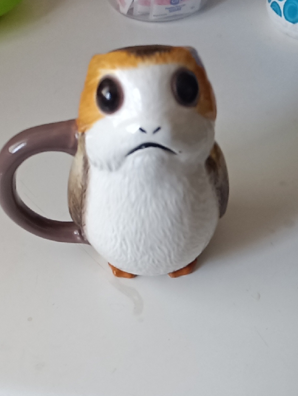 Ceramic Porg Mug in White, Brown & Tan - Cute Small Pets Style